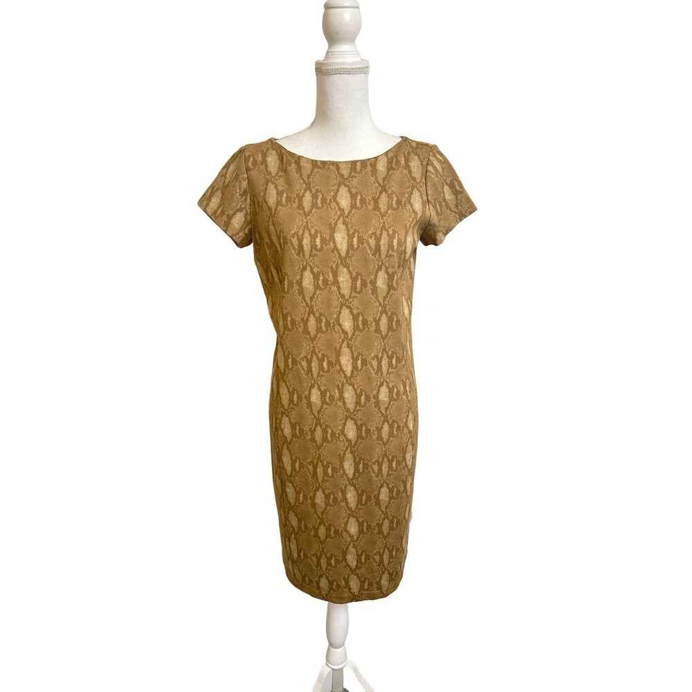 Lauren Ralph Lauren Women's M Brown Snake Print Round Neck Shift Knit Dress